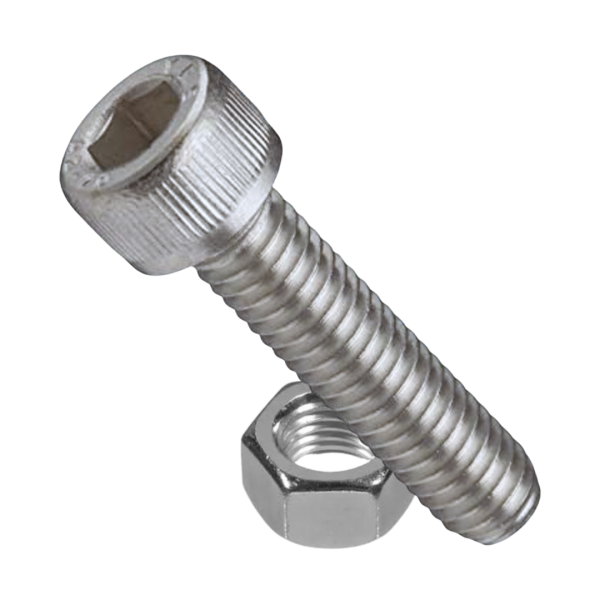 Bolt, stainless steel hex socket, 3/8" x 2.5" and nut